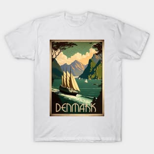 Denmark Coastline Vintage Travel Art Poster T-Shirt